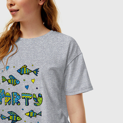 Женская футболка оверсайз Разноцветные рыбки Рыбная вечеринка, рыбалка Рисун / Меланж – фото 3