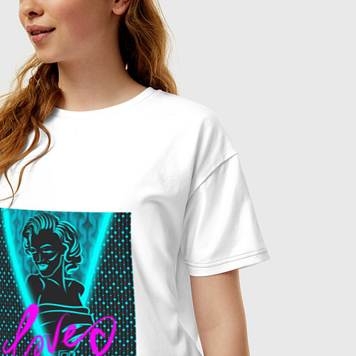 Женская футболка оверсайз Неоновый принт с Мэрилин Монро / Белый – фото 3