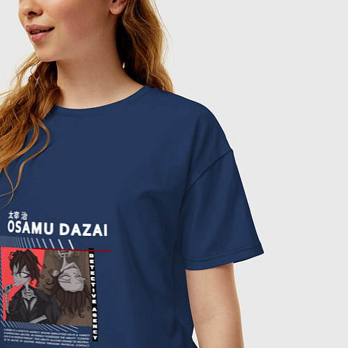 Женская футболка оверсайз Осаму Дазай art / Тёмно-синий – фото 3