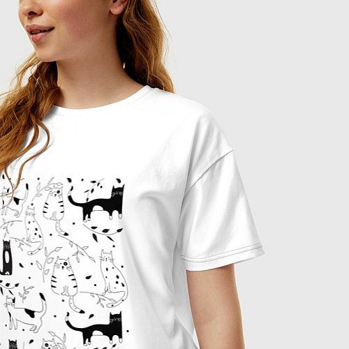 Женская футболка оверсайз Cats Pattern / Белый – фото 3