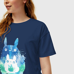 Футболка оверсайз женская Семья кроликов Акварель, цвет: тёмно-синий — фото 2