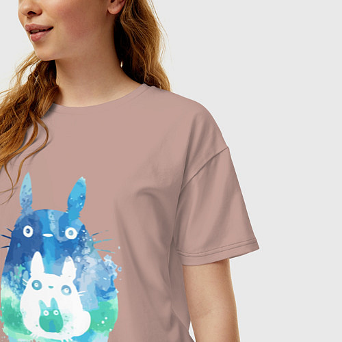 Женская футболка оверсайз Семья кроликов Акварель / Пыльно-розовый – фото 3