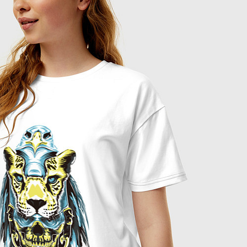 Женская футболка оверсайз Скелет в маске львицы с Орёл - Триада / Белый – фото 3