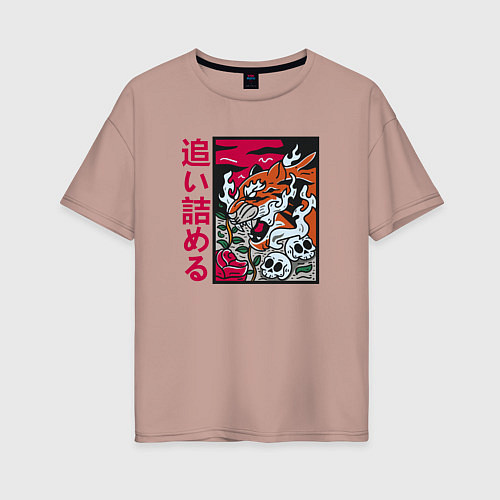 Женская футболка оверсайз Японский тигр / Пыльно-розовый – фото 1