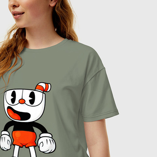 Женская футболка оверсайз Cuphead красная чашечка / Авокадо – фото 3