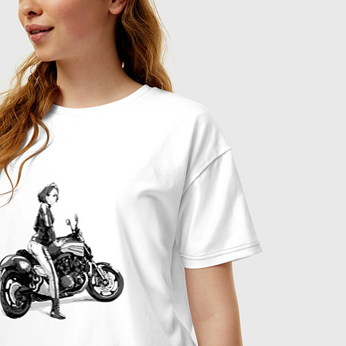 Женская футболка оверсайз Японская девушка на мотоцикле / Белый – фото 3