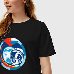 Футболка оверсайз женская Первый Космонавт Юрий Гагарин 1, цвет: черный — фото 2