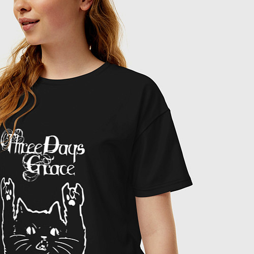 Женская футболка оверсайз Three Days Grace Рок кот / Черный – фото 3