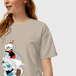 Футболка оверсайз женская Чашки Cuphead, цвет: миндальный — фото 2