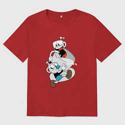 Футболка оверсайз женская Чашки Cuphead, цвет: красный