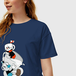 Футболка оверсайз женская Чашки Cuphead, цвет: тёмно-синий — фото 2