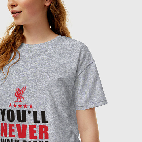 Женская футболка оверсайз Liverpool - Never Walk Alone / Меланж – фото 3