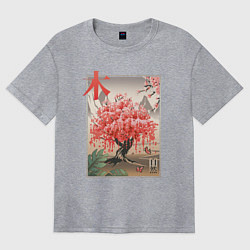 Футболка оверсайз женская Цветущая Сакура Япония, цвет: меланж