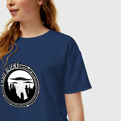 Женская футболка оверсайз Ненавижу Инопланетян / Тёмно-синий – фото 3