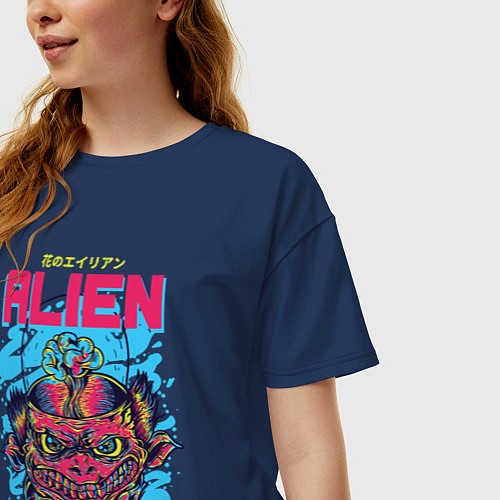 Женская футболка оверсайз Инопланетные Захватчики / Тёмно-синий – фото 3