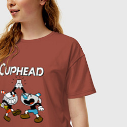 Футболка оверсайз женская Cuphead веселые чашечки, цвет: кирпичный — фото 2