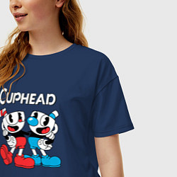 Футболка оверсайз женская Cuphead Чашечки, цвет: тёмно-синий — фото 2