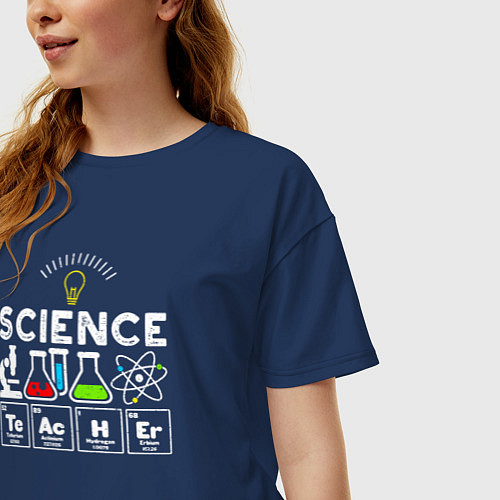 Женская футболка оверсайз Учитель науки / Тёмно-синий – фото 3