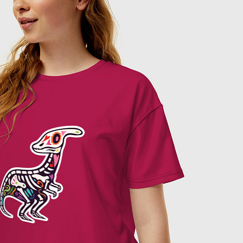 Женская футболка оверсайз Цветной скелет динозавра / Маджента – фото 3