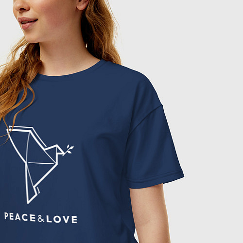 Женская футболка оверсайз Мирный голубь, оригами / Тёмно-синий – фото 3