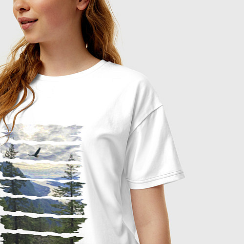 Женская футболка оверсайз Горы, небо и птицы / Белый – фото 3
