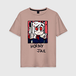 Футболка оверсайз женская HELLTAKER HORNY JAIL, цвет: пыльно-розовый