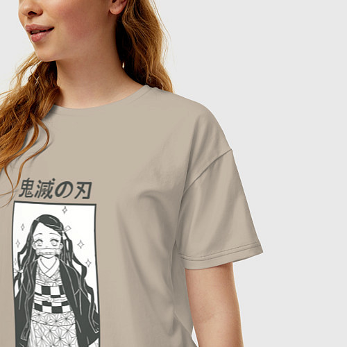 Женская футболка оверсайз Незуко камадо прямоугольник / Миндальный – фото 3