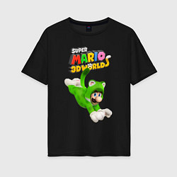 Футболка оверсайз женская Luigi cat Super Mario 3D World Nintendo, цвет: черный