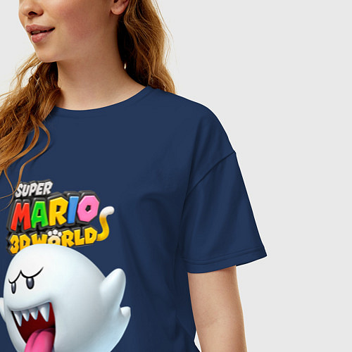 Женская футболка оверсайз Boo Super Mario 3D World Nintendo / Тёмно-синий – фото 3