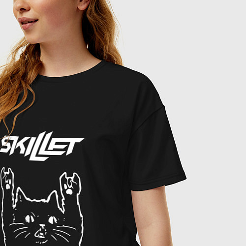 Женская футболка оверсайз Skillet Рок кот / Черный – фото 3