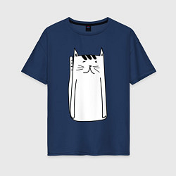 Футболка оверсайз женская Белый длинный кот, цвет: тёмно-синий