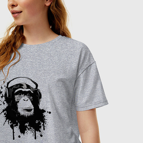 Женская футболка оверсайз Шимпанзе-меломан / Меланж – фото 3