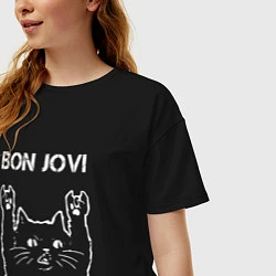 Футболка оверсайз женская Bon Jovi Рок кот, цвет: черный — фото 2