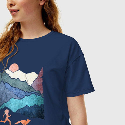 Женская футболка оверсайз Бег и Горные Трейлы / Тёмно-синий – фото 3