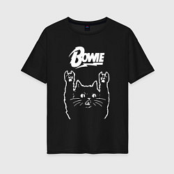 Футболка оверсайз женская Bowie Рок кот, цвет: черный