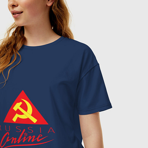 Женская футболка оверсайз Russia Online / Тёмно-синий – фото 3