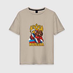 Футболка оверсайз женская Хоккей - Russia, цвет: миндальный
