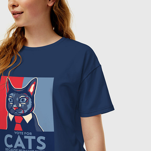 Женская футболка оверсайз Vote for cats / Тёмно-синий – фото 3