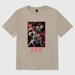 Футболка оверсайз женская Хяккимару защищает Дороро, цвет: миндальный