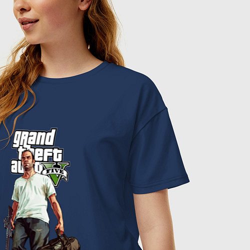 Женская футболка оверсайз GTA 5 Money bag / Тёмно-синий – фото 3