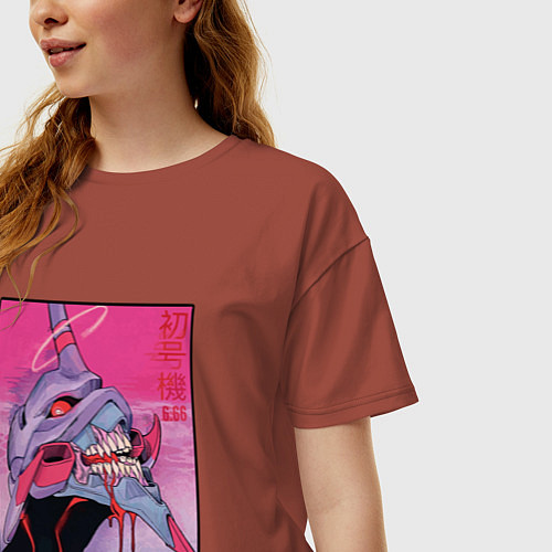 Женская футболка оверсайз Ева 02 Neon Evangelion / Кирпичный – фото 3