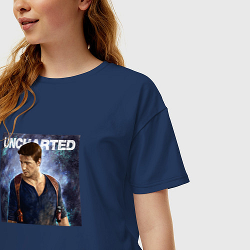 Женская футболка оверсайз Uncharted Nathan Drake / Тёмно-синий – фото 3