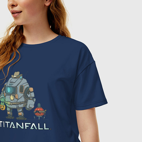 Женская футболка оверсайз Титанфол арт Helloween TITANFALL / Тёмно-синий – фото 3