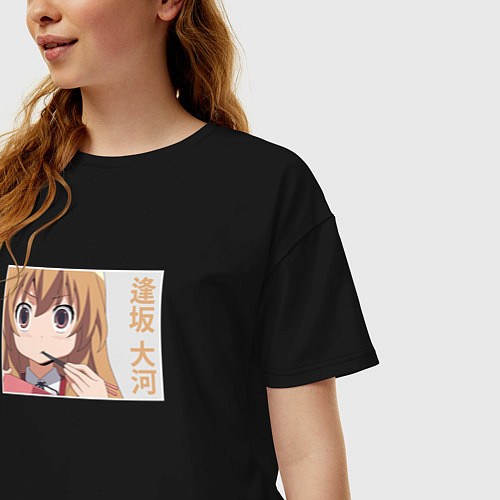 Женская футболка оверсайз Тайга с нямкой Торадора / Черный – фото 3