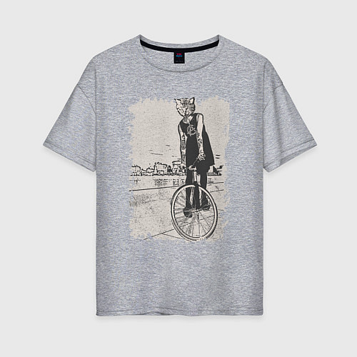 Женская футболка оверсайз Cat bike punk / Меланж – фото 1