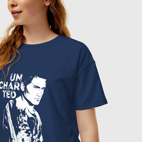 Женская футболка оверсайз Uncharted Арт / Тёмно-синий – фото 3
