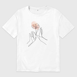Футболка оверсайз женская Цветок в руках, цвет: белый