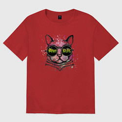 Футболка оверсайз женская Кот в очках The cat with glasses, цвет: красный