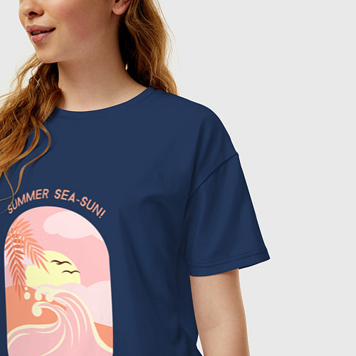 Женская футболка оверсайз Summer sea / Тёмно-синий – фото 3
