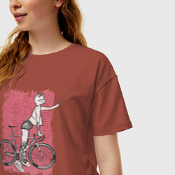 Футболка оверсайз женская Bike punk cats, цвет: кирпичный — фото 2